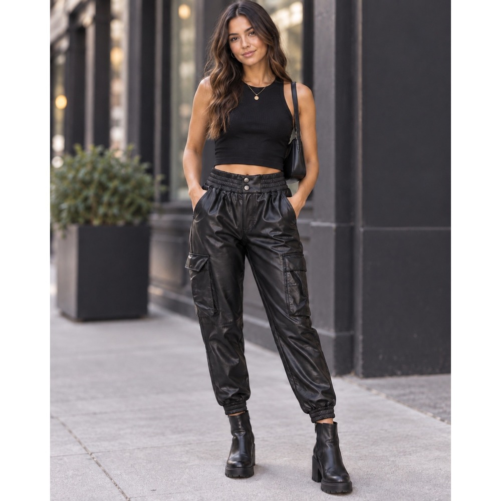 Abercrombie Vegan Leather Cargo Joggers Y2K Streetwear Black Small Moto Urban